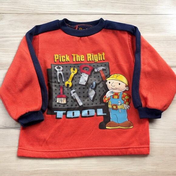 Vintage Y2K Bob The Builder Shirt Fleece PBS Kids Sz 4 Toddler Orange Tools - Picture 1 of 8